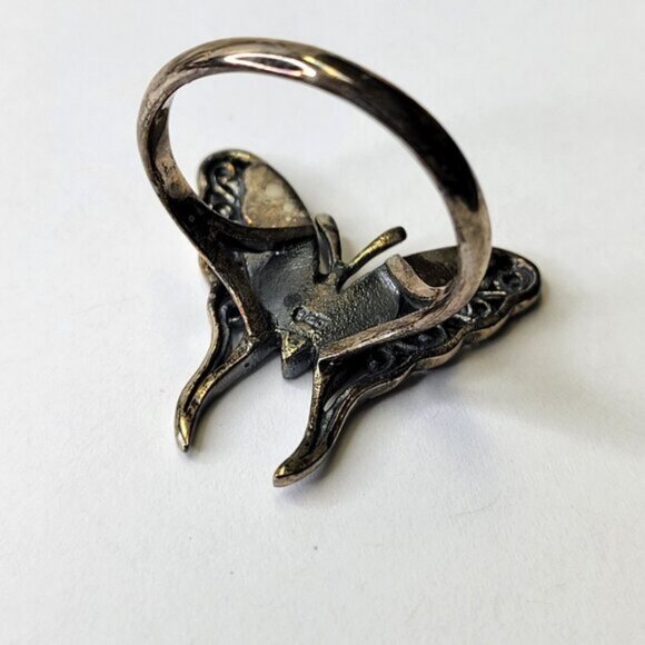 Silver and Onyx Butterfly Ring 925 Sterling Silver, Butterfly Filigree Ring 8.5 - Picture 8 of 11